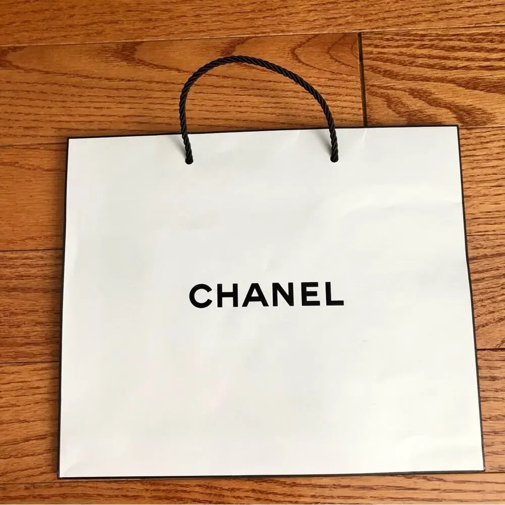 Chanel Authentic Bundle of Two White Paper Shopping Bags with Black Handles